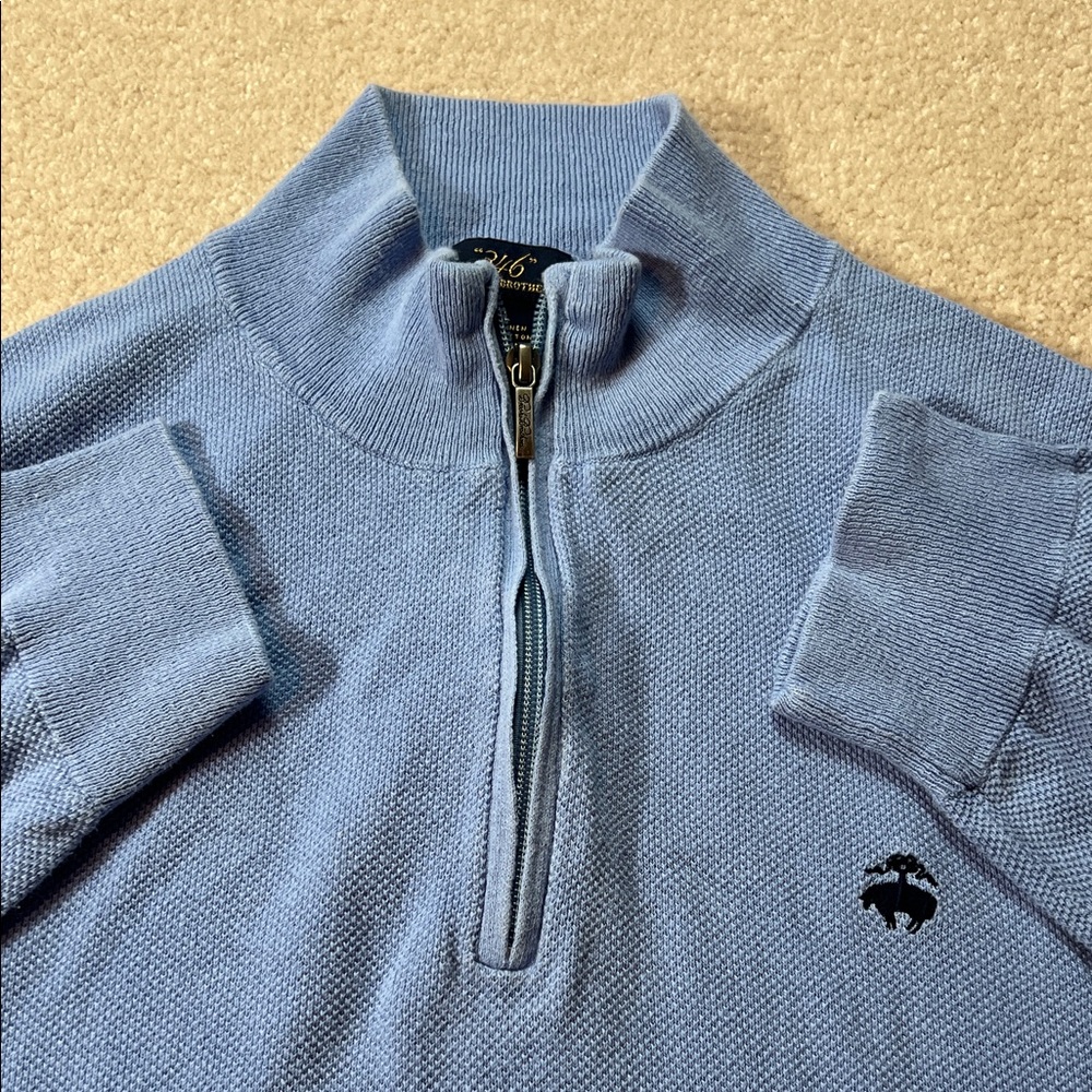 Brooks Brothers 346‎ Blue Textured Knit 1/4 Zip Sweater Mens XL Linen Cotton